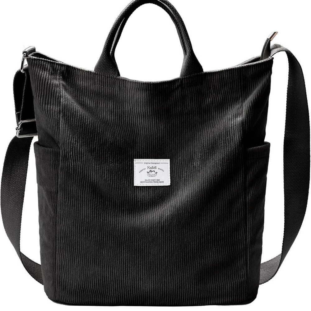 Corduroy Tote Bag, Large Messenger Bag Shoulder Hobo Anti Splash Crossbody Zippe